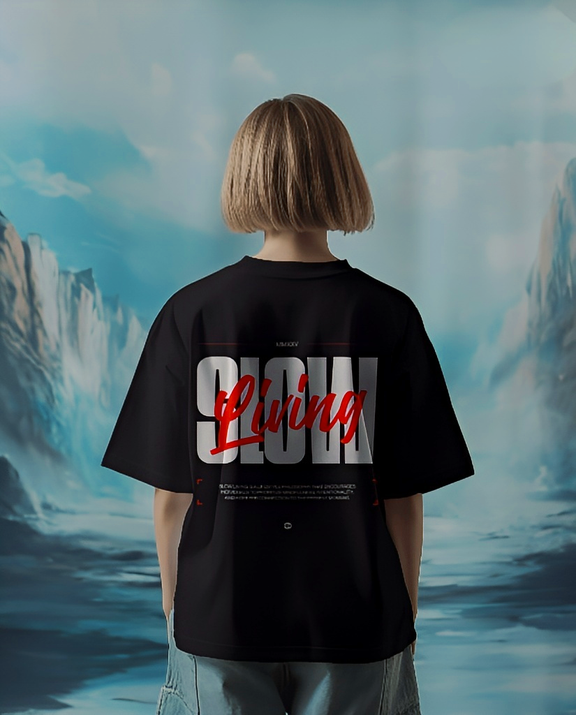 LUVOUX SLOW LIVING – Oversized 100% Cotton UNISEX TSHIRT WITH HIGH GRAPHIC DTF PRINT