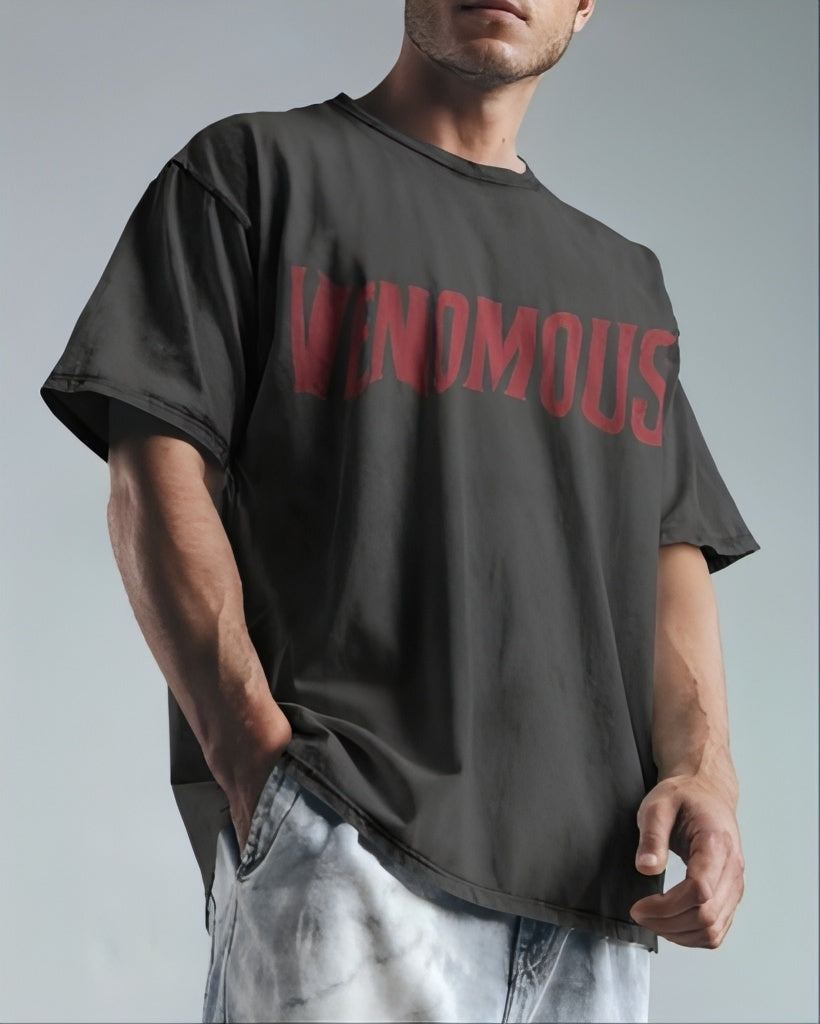 Luvoux: Venomous Snake & Skull Graphic down shoulder t-shirt for unisex & 100% cotton