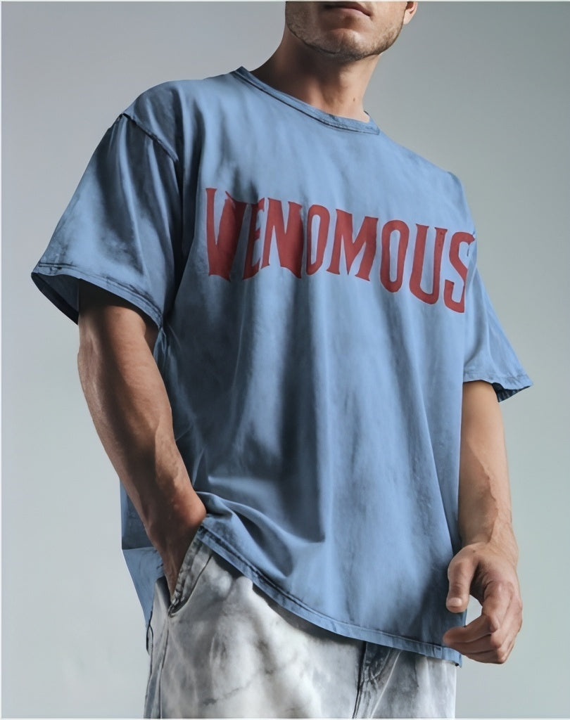 Luvoux: Venomous Snake & Skull Graphic down shoulder t-shirt for unisex & 100% cotton