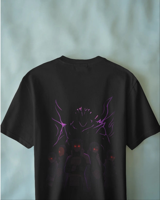 Luvoux: unleshed Dark AuraDown shoulder T-shirt– Shadow Warriors for unisex & 100% cotton