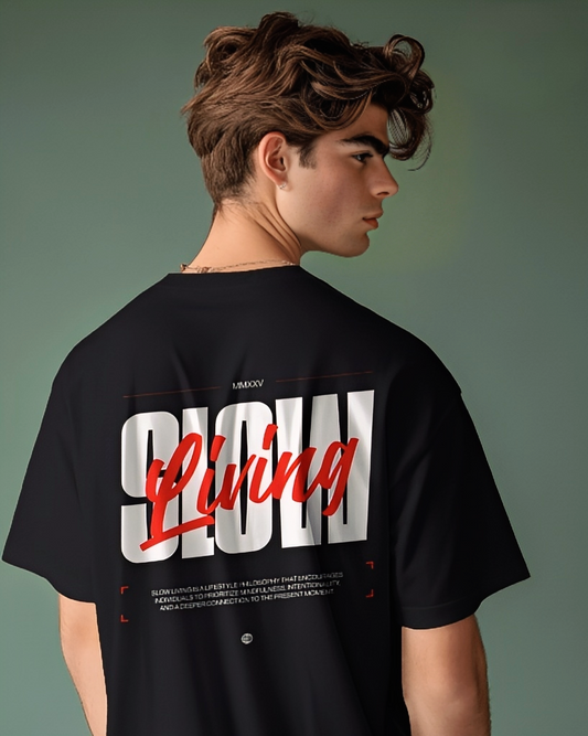 LUVOUX SLOW LIVING – Oversized 100% Cotton  UNISEX  TSHIRT  WITH  HIGH GRAPHIC DTF PRINT