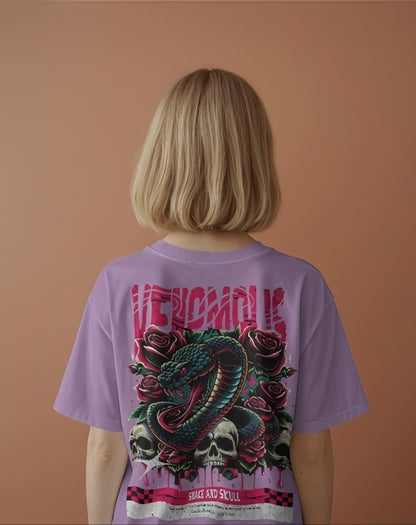 Luvoux: Venomous Snake & Skull Graphic   down shoulder t-shirt for unisex & 100% cotton