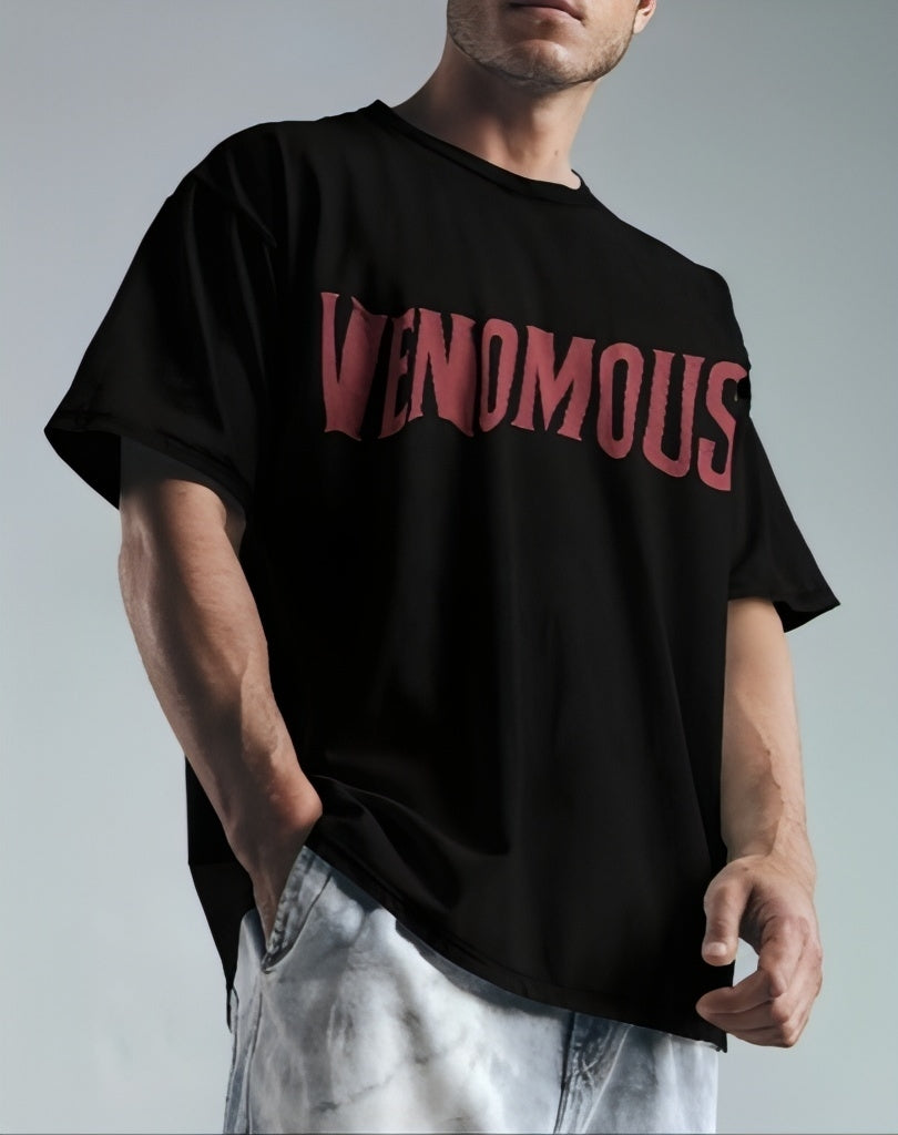 Luvoux: Venomous Snake & Skull Graphic   down shoulder t-shirt for unisex & 100% cotton