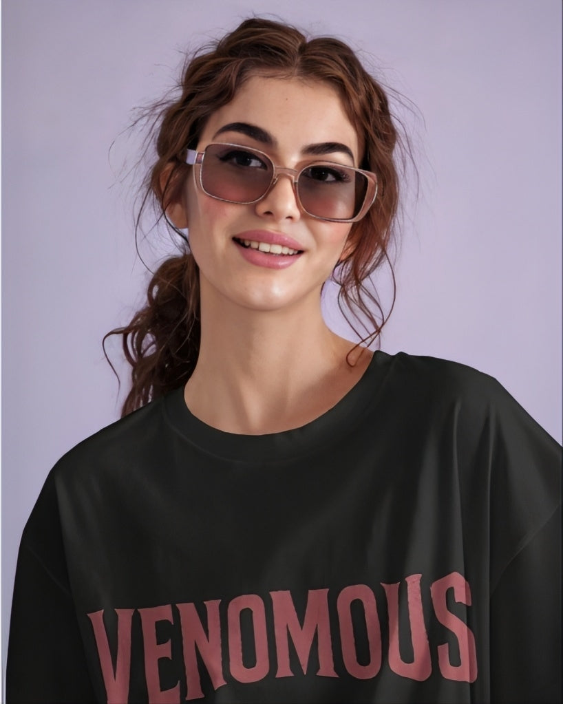 Luvoux: Venomous Snake & Skull Graphic   down shoulder t-shirt for unisex & 100% cotton