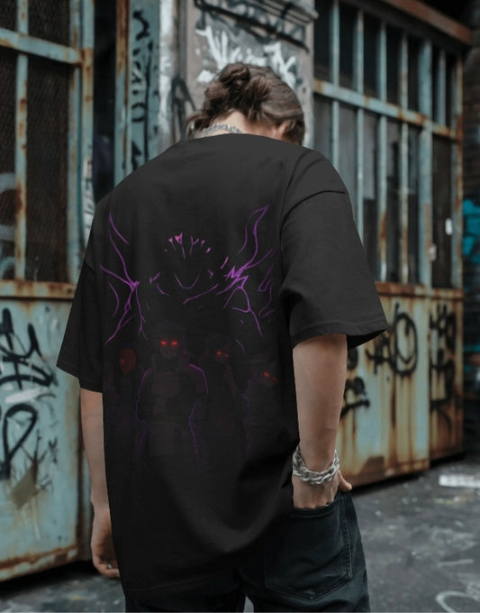 Luvoux: unleshed Dark AuraDown shoulder T-shirt– Shadow Warriors for unisex & 100% cotton
