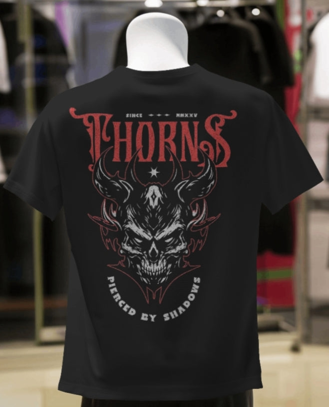 Luvoux: Thorns "Fierce Shadows" Graphic Skull oversized T-Shirt for unisex & 100& cotton