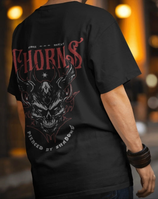 Luvoux: Thorns "Fierce Shadows" Graphic Skull oversized T-Shirt for unisex & 100& cotton