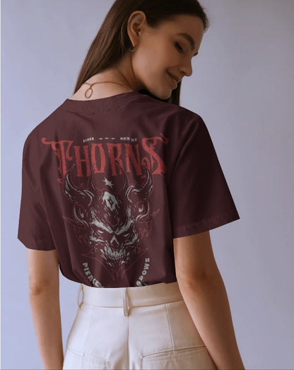 Luvoux: Thorns "Fierce Shadows" Graphic Skull oversized T-Shirt for unisex & 100& cotton