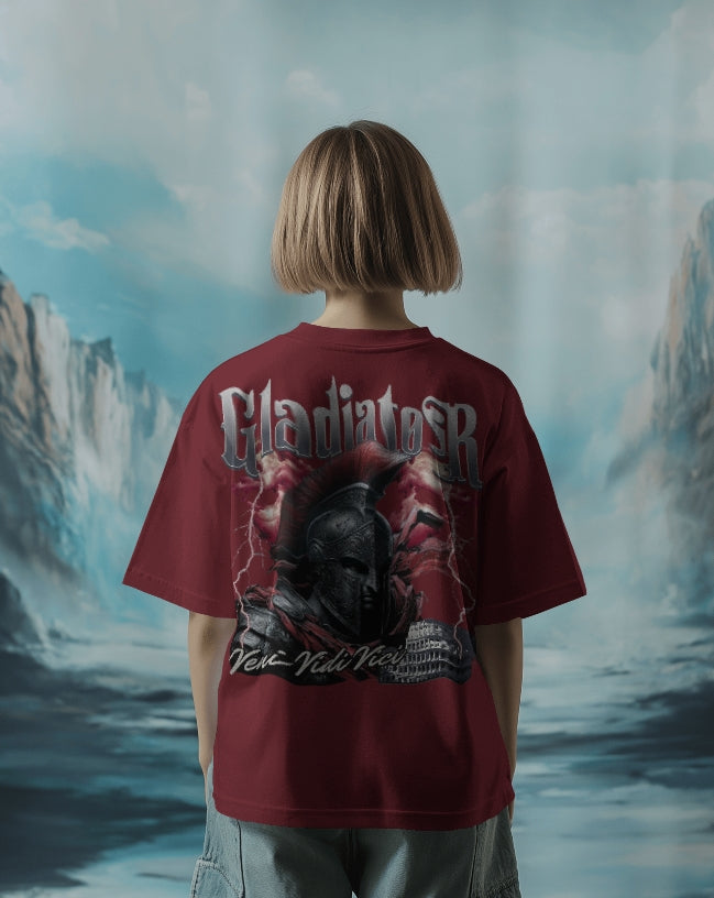 Luvoux: Gladiator Warrior Graphic Oversize T-Shirt For Unisex & 100% cotton