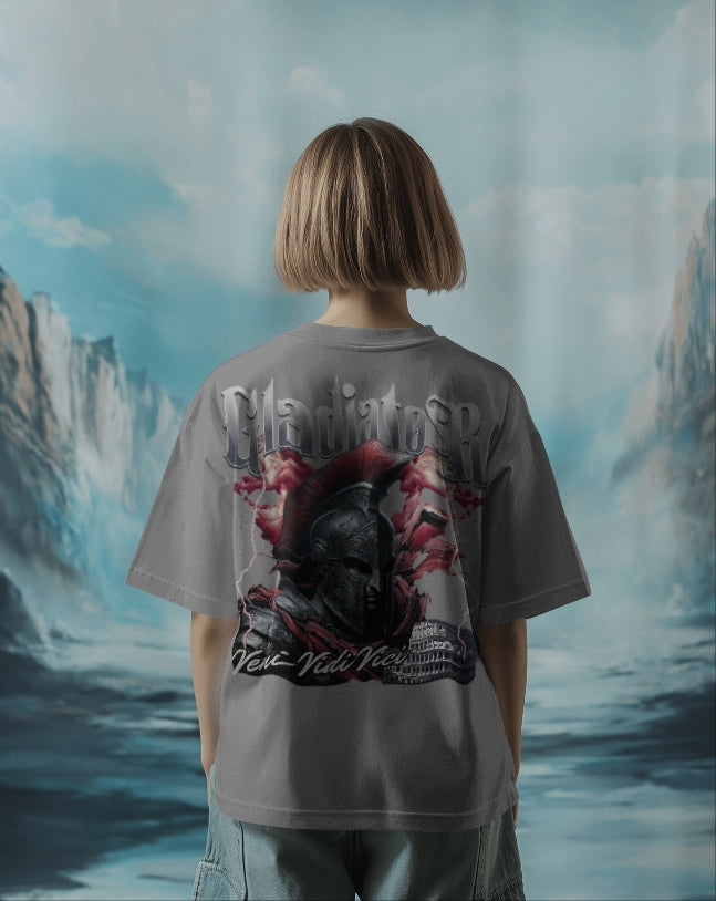 Luvoux: Gladiator Warrior Graphic Oversize T-Shirt For Unisex & 100% cotton