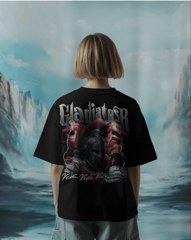 Luvoux: Gladiator Warrior Graphic Oversize T-Shirt For Unisex & 100% cotton