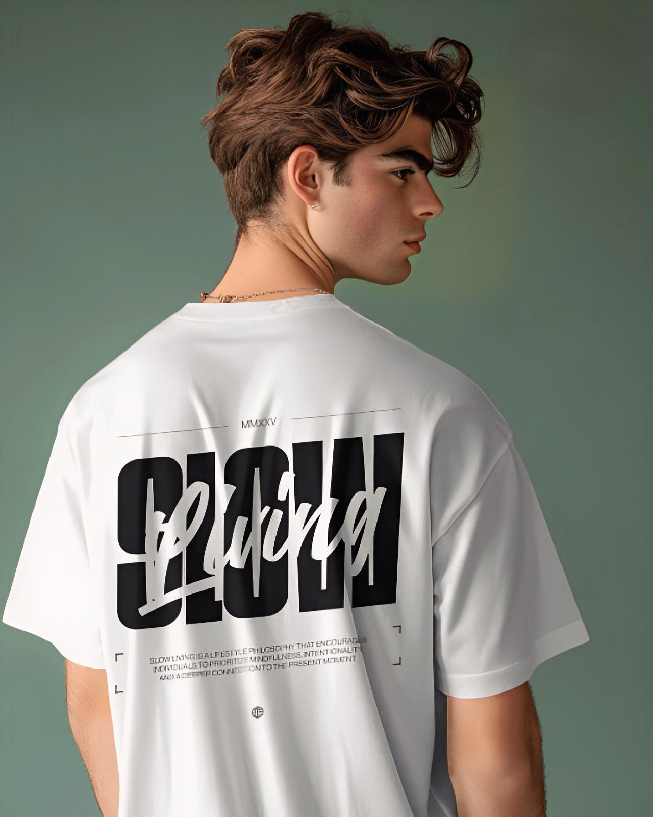 LUVOUX SLOW LIVING – Oversized 100% Cotton  UNISEX  TSHIRT  WITH  HIGH GRAPHIC DTF PRINT